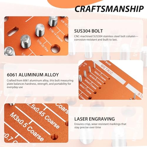 51 Nut and Bolt Thread Checker, Bolt Size Finder, Bolt 51 Thread Checker Orange
