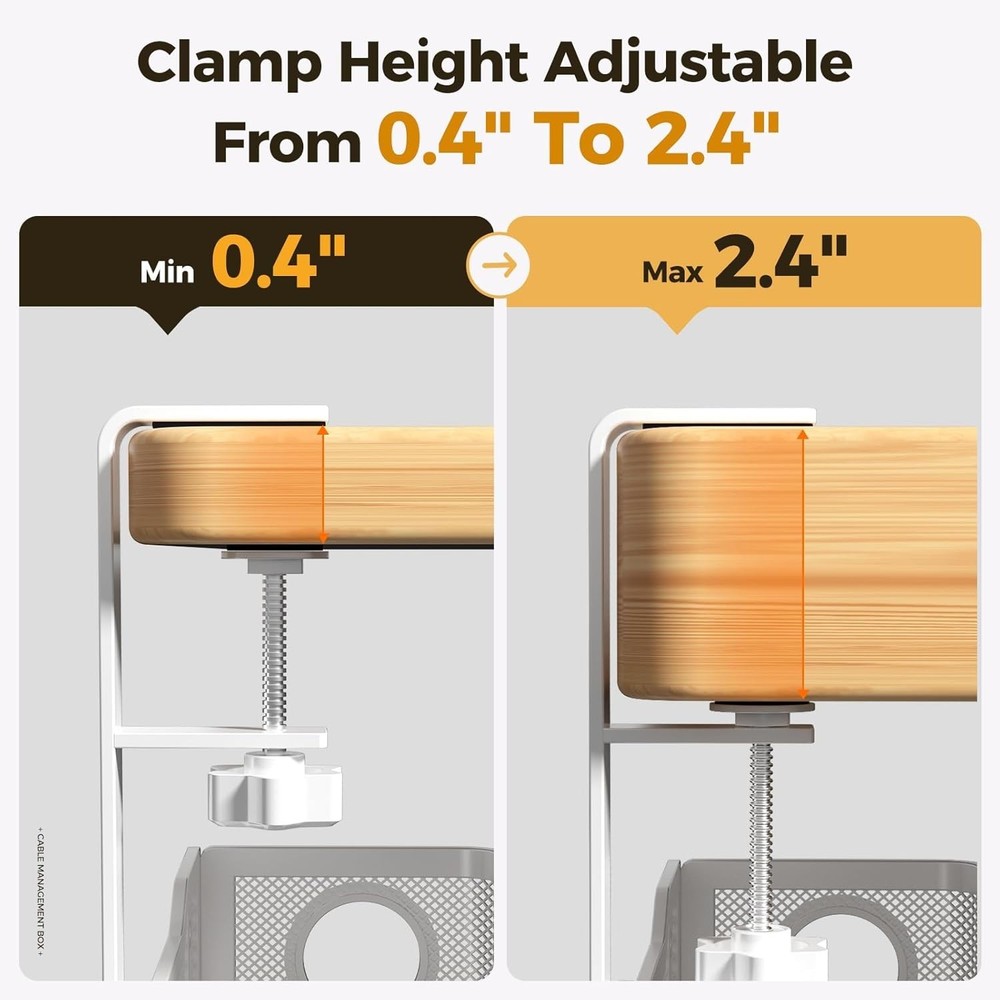 2 Pack Under Desk Cable Management Tray with Clamp for Easy Wire Organization