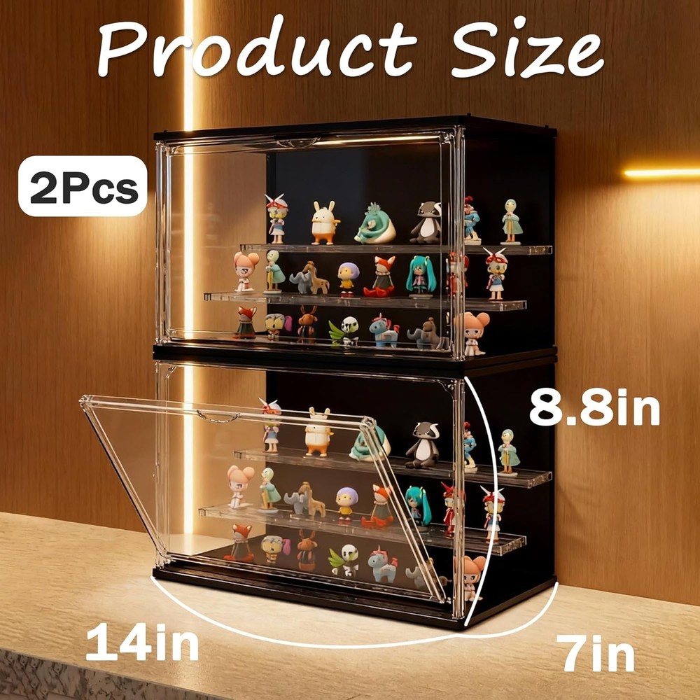 Clear Display Case for Collectibles - 3-Tier Stackable LED Acrylic Showcase