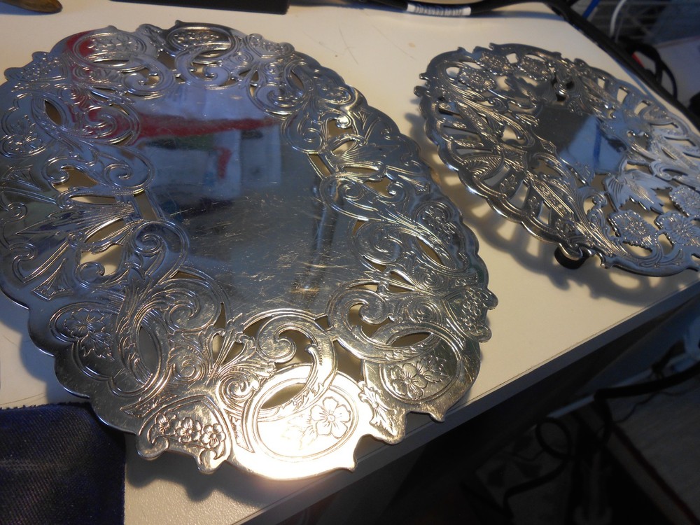 Two Silver-plate Trivets, One Round, One Oblong 6" and 9" Functional and Pretty