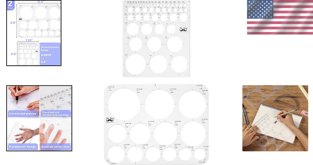 Quality Plastic Circle Templates - Ideal for Drafting with Integrated Ruler