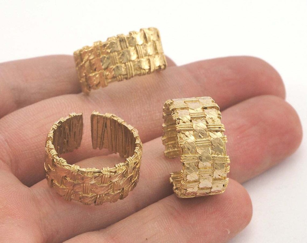 Weave Shape Adjustable Ring Raw Brass (17mm 7US inner size - Adjustable ) OZ3186