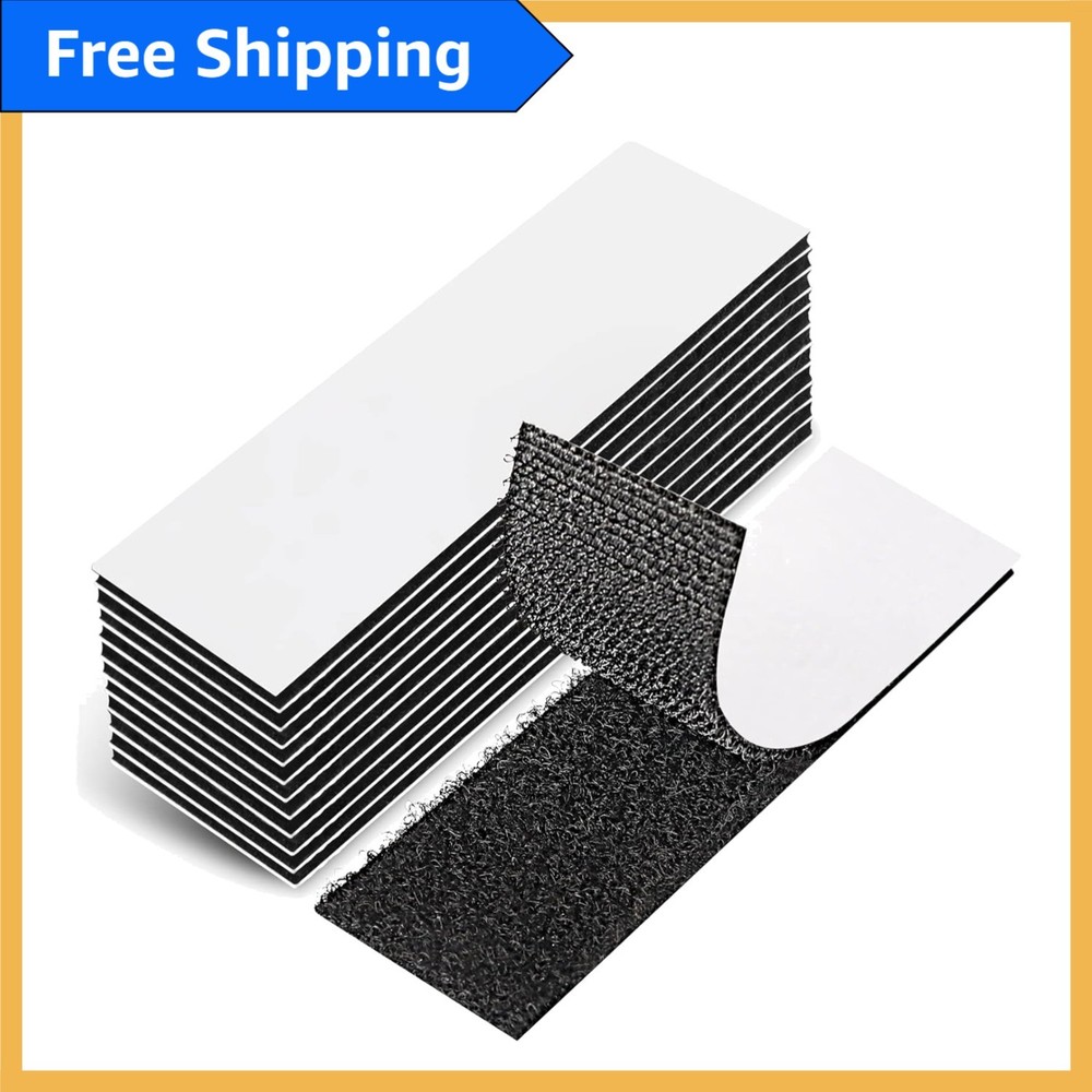 12 Pack Double-Sided Hook and Loop Tape - Black, Reusable, Easy to Use Adhesive