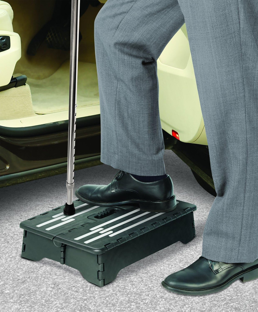 Portable Folding Step, 4" Non-Slip Stool W/Handle, Black
