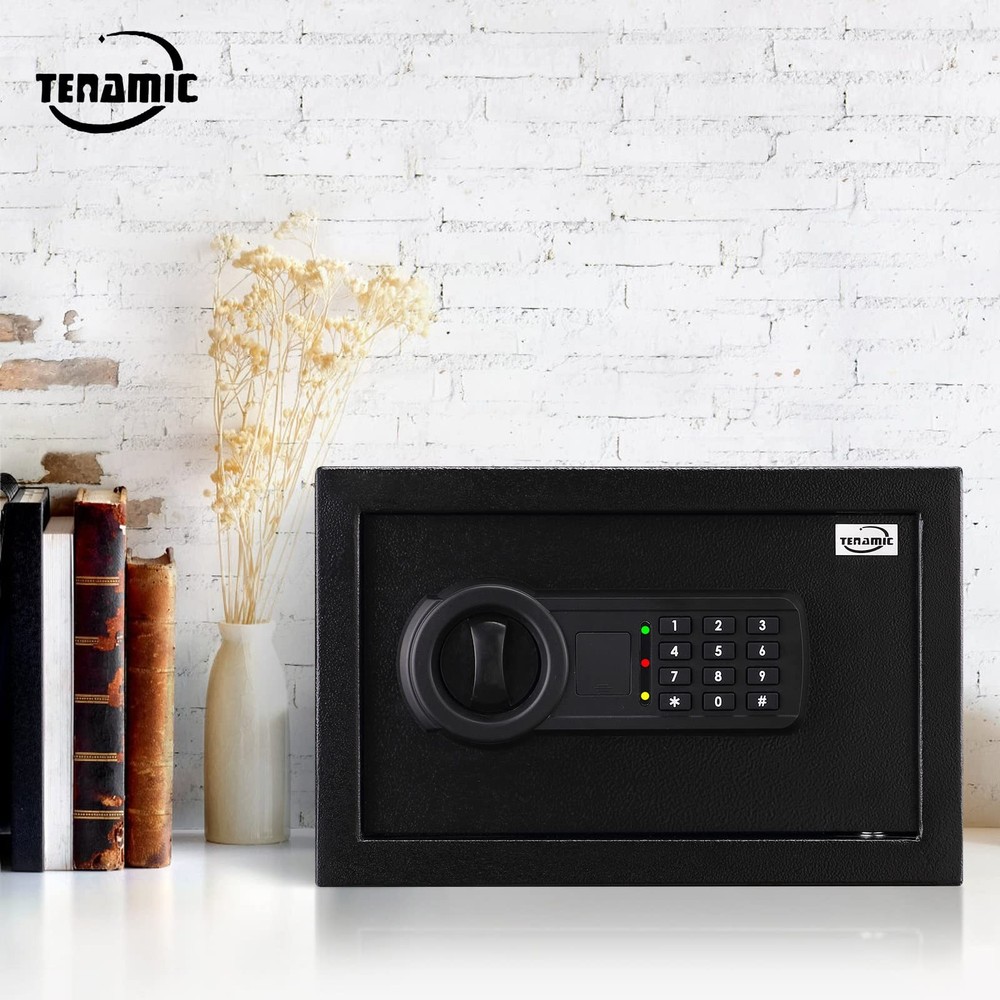 Tenamic Safe Box 0.4 Cuft Fireproof, Waterproof, Keypad Small cuft, black
