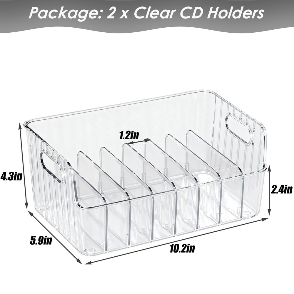 Clear CD Holder 2 Pack, Plastic CD Storage Box, CD Storage Racks, DVD Storag ...