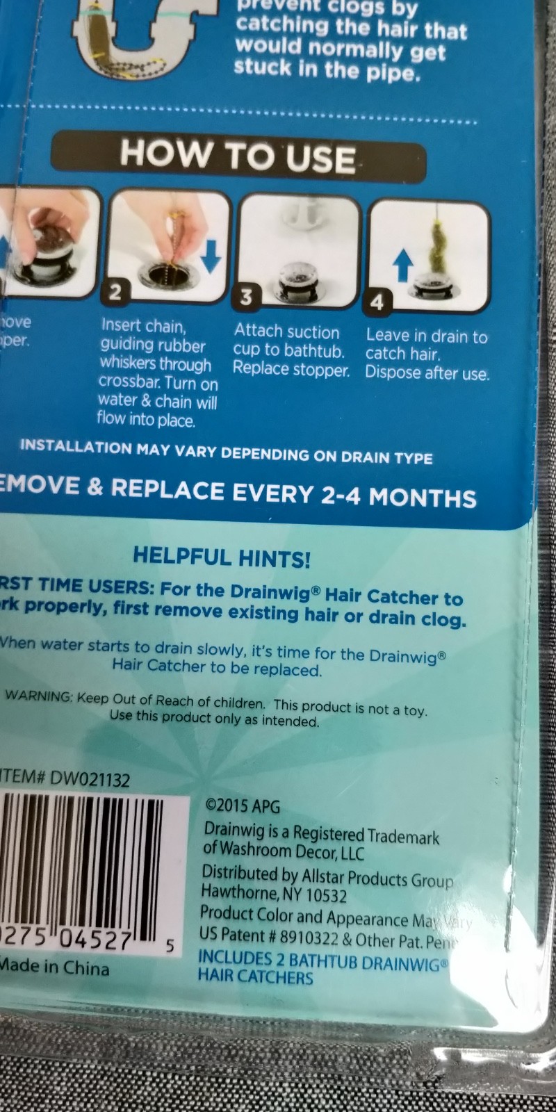 AS SEEN ON TV DRAIN WIG 2 PACK CATCHES HAIR AND PREVENTS CLOGS