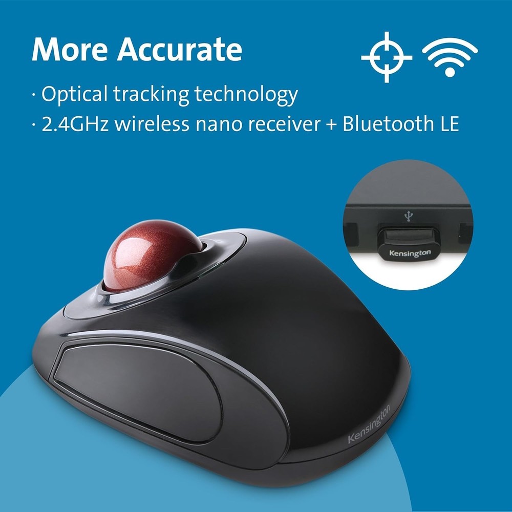 Orbit Wireless Trackball Mouse - Touch Scroll, Optical, Ambidextrous, 2.4GHz