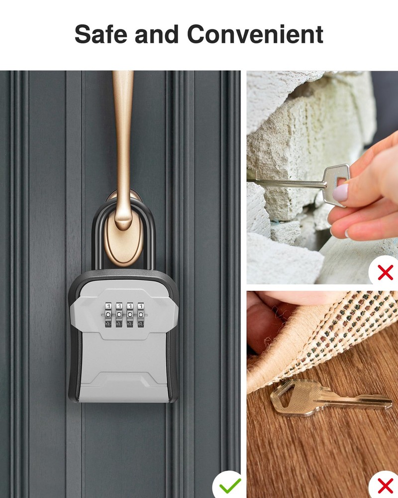 Key Lock Box â€“ Wall Mount & Portable Combination Lockbox, Gray, 1 Pack