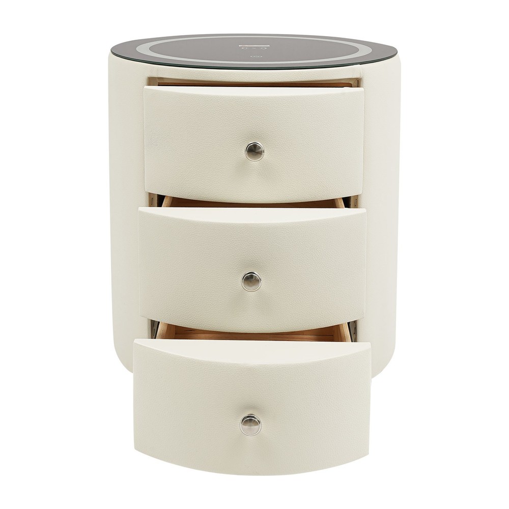 Nightstand with Charging Station End Table Bedside Table With 3 Storage Drawers