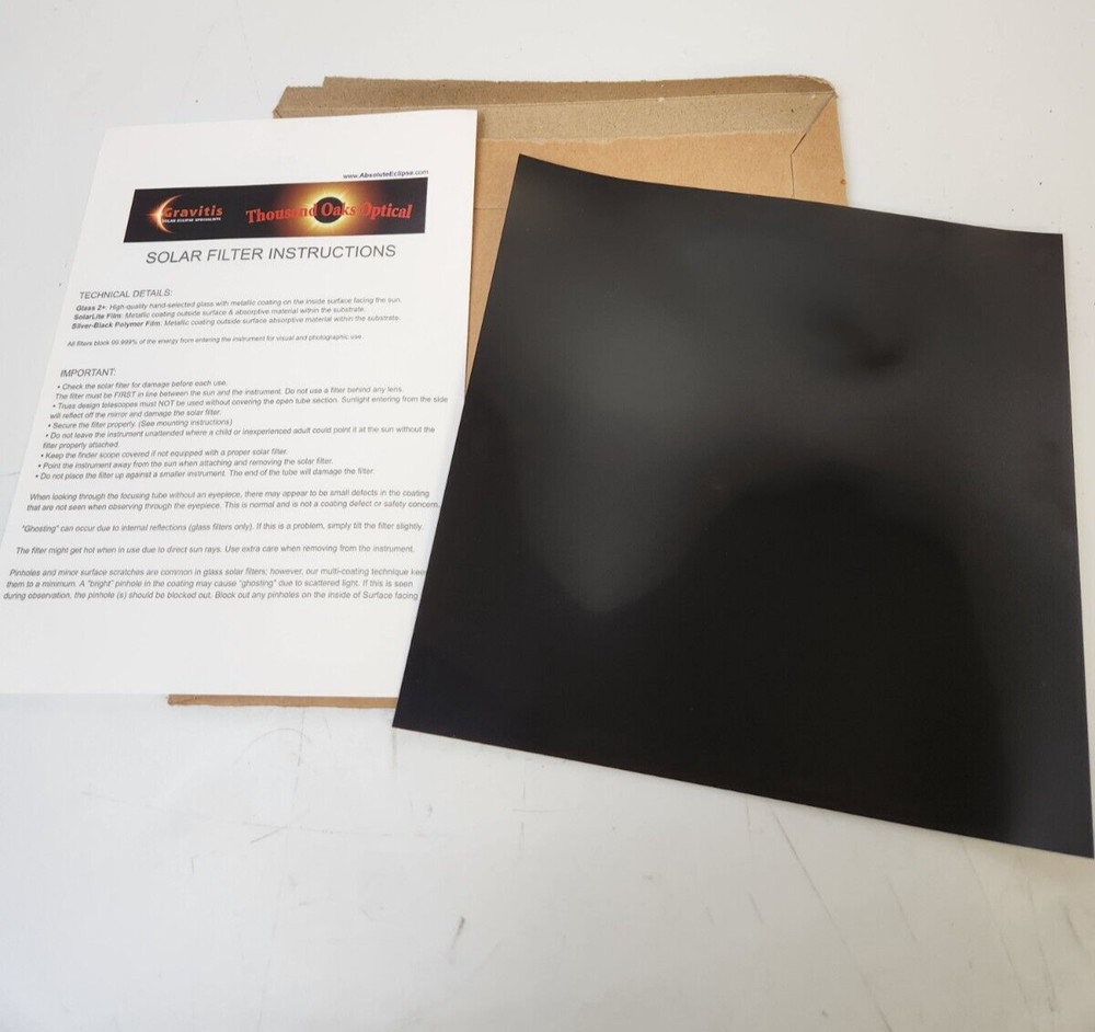 8"X8" Solar Filter Sheet for Telescopes, Binoculars and Cameras