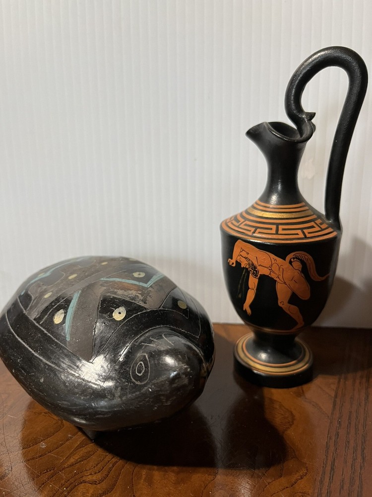 2 Aztec ceramic turtle and vase