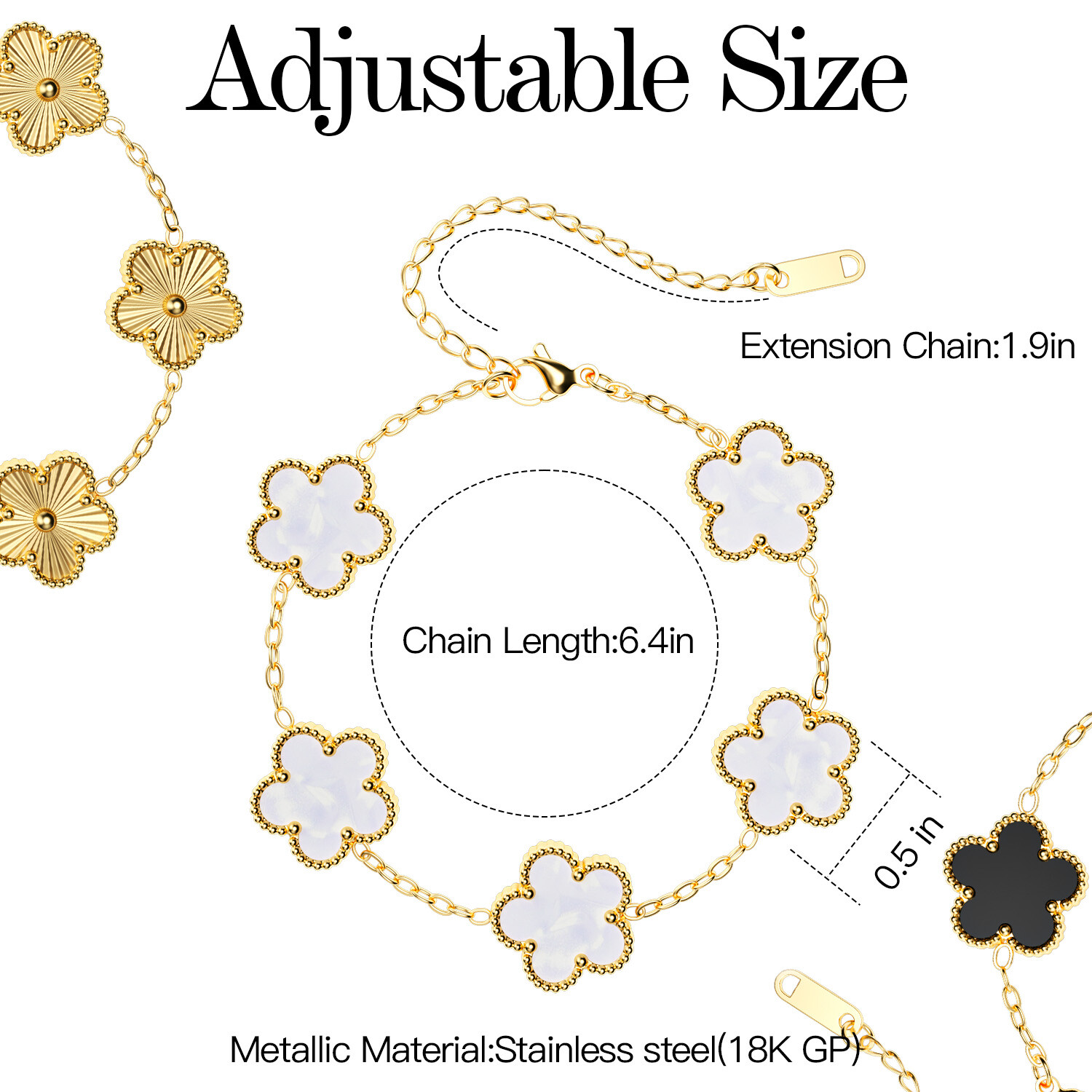 18k Gold Plated Clover Lucky Bracelet 3-Pcs Women Flower Five Leaf