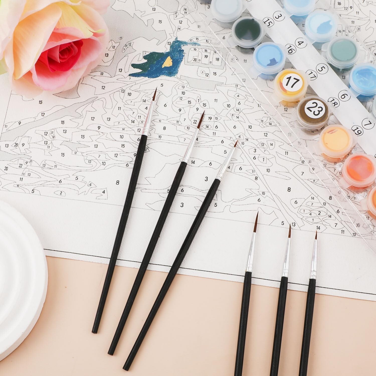 30Pcs Detail Paint Brushes, Fine Tip Paint Brush with 3 Sizes #0#00#000 Mini