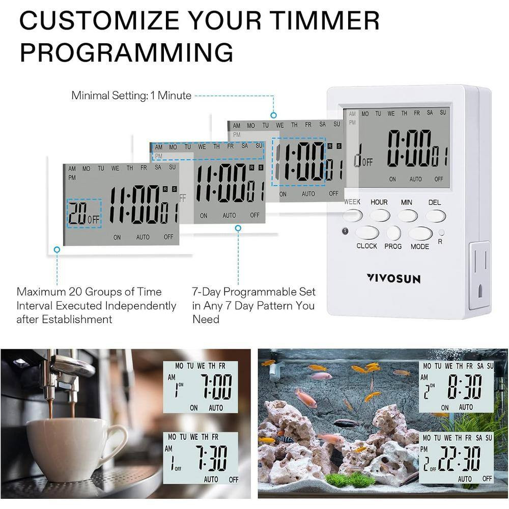 7-Day 10080 Min Indoor Programmable Plug-In Outlet Digital Timer (2 Pack)