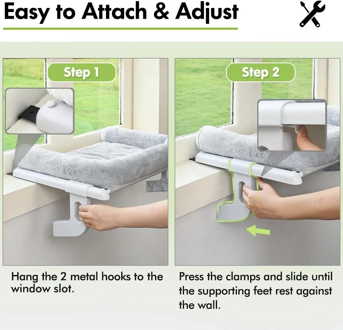 Cat Window Perch with Bolster, Adjustable Hammock Seat for Large Cats Gray