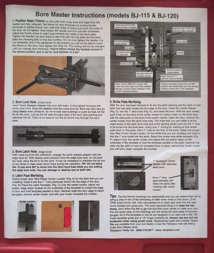Templaco Bore Master BJ-115 Lock Installation Kit. NEW.