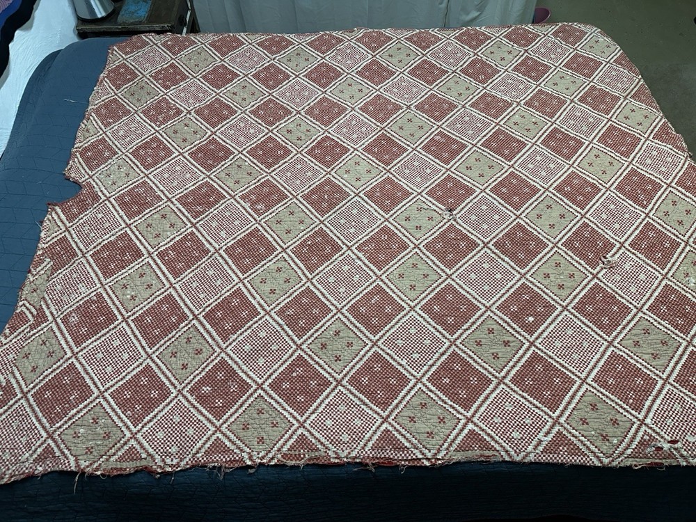 Vtg Nine Patch on Point Quilt Hand Sewn Red Feedsack Patchwork Distressed *Read