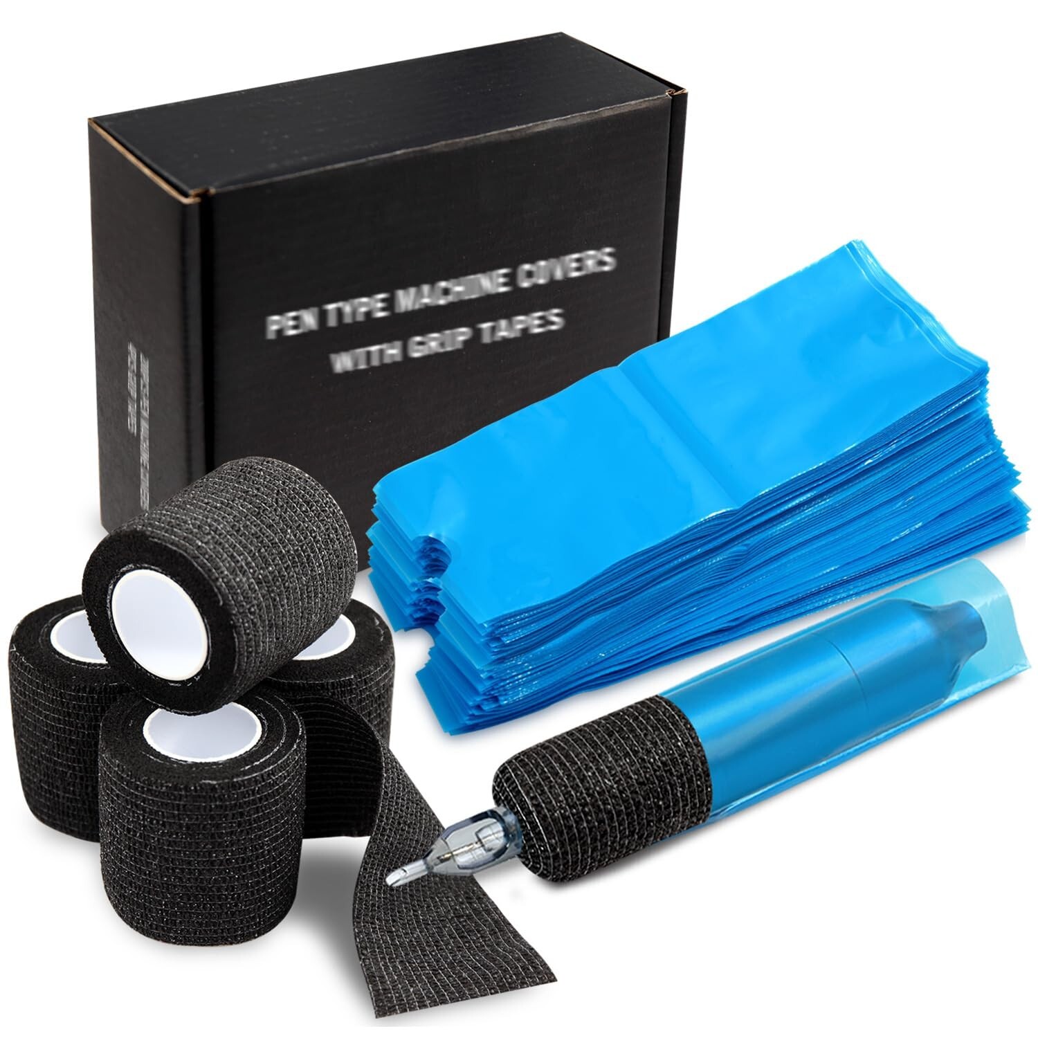 Pen Machine Covers and Grip Tapes 200Pcs Tattoo Machine Covers with 4Pcs Grip Wr