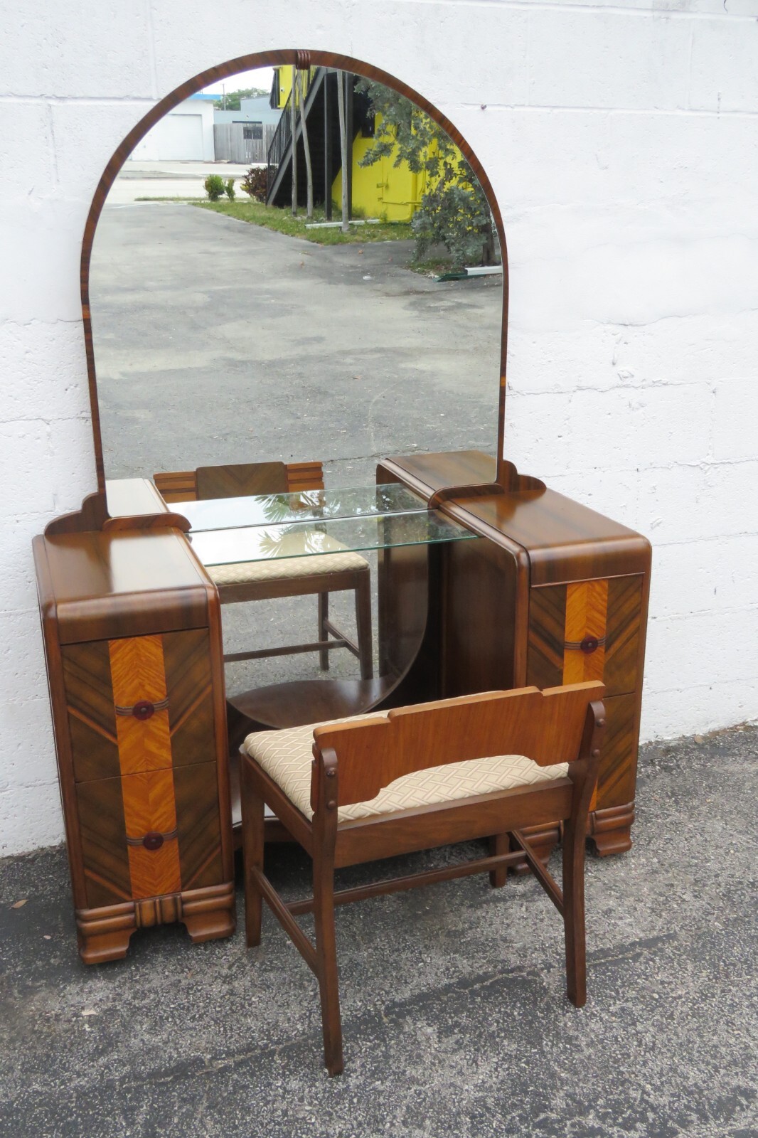1920s Art Deco Vanity Makeup Table and Stool 5431