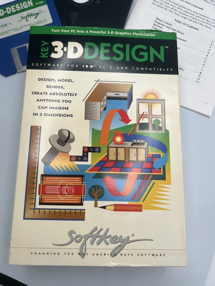 Vintage Key 3-D Design Softkey Software Version 1.0 IBM PC 90s
