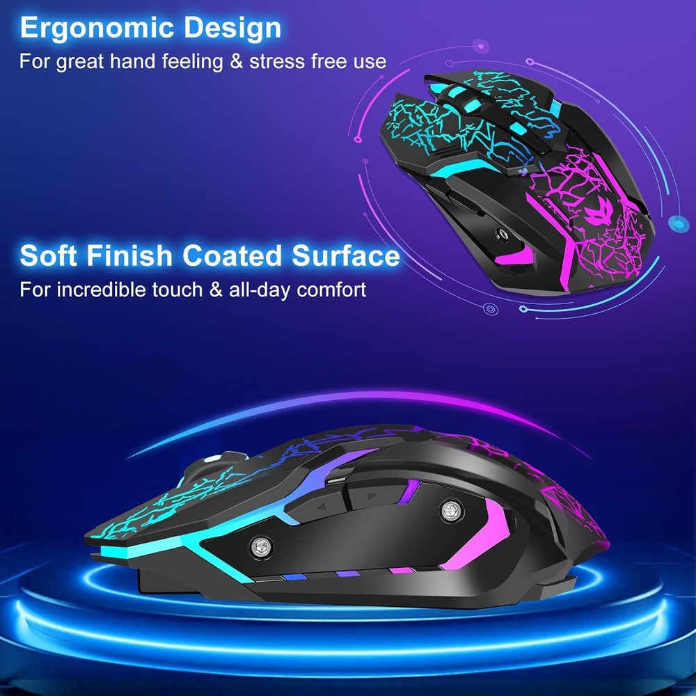 Wireless Gaming Mouse, Rechargeable Computer Mouse with Type-C Black