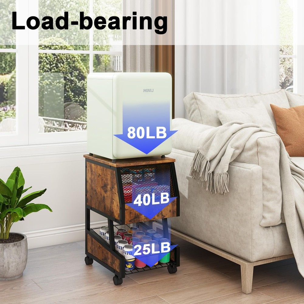 Compact Refrigerator Stand with Beverage Storage and Wheels Rolling Personal ...