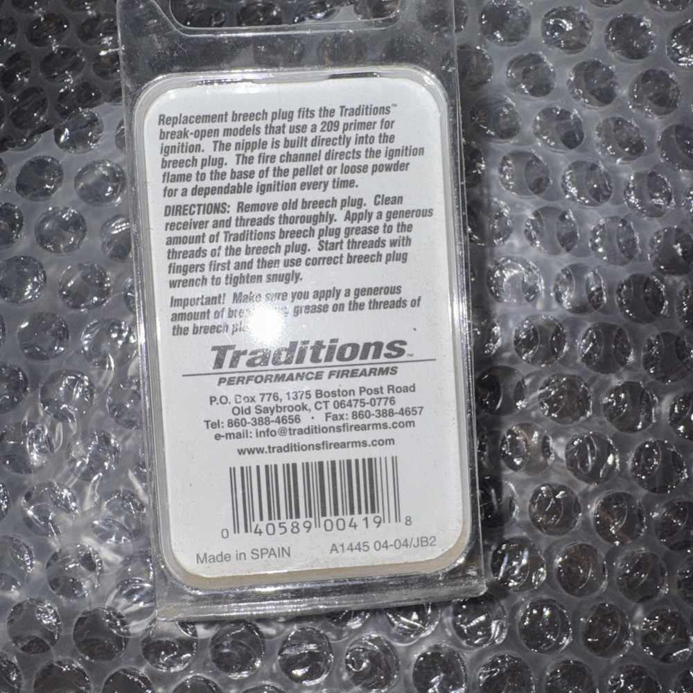 Tradition 209 Break Open Breech Plug # A1445 Black Powder Muzzleloading NIP
