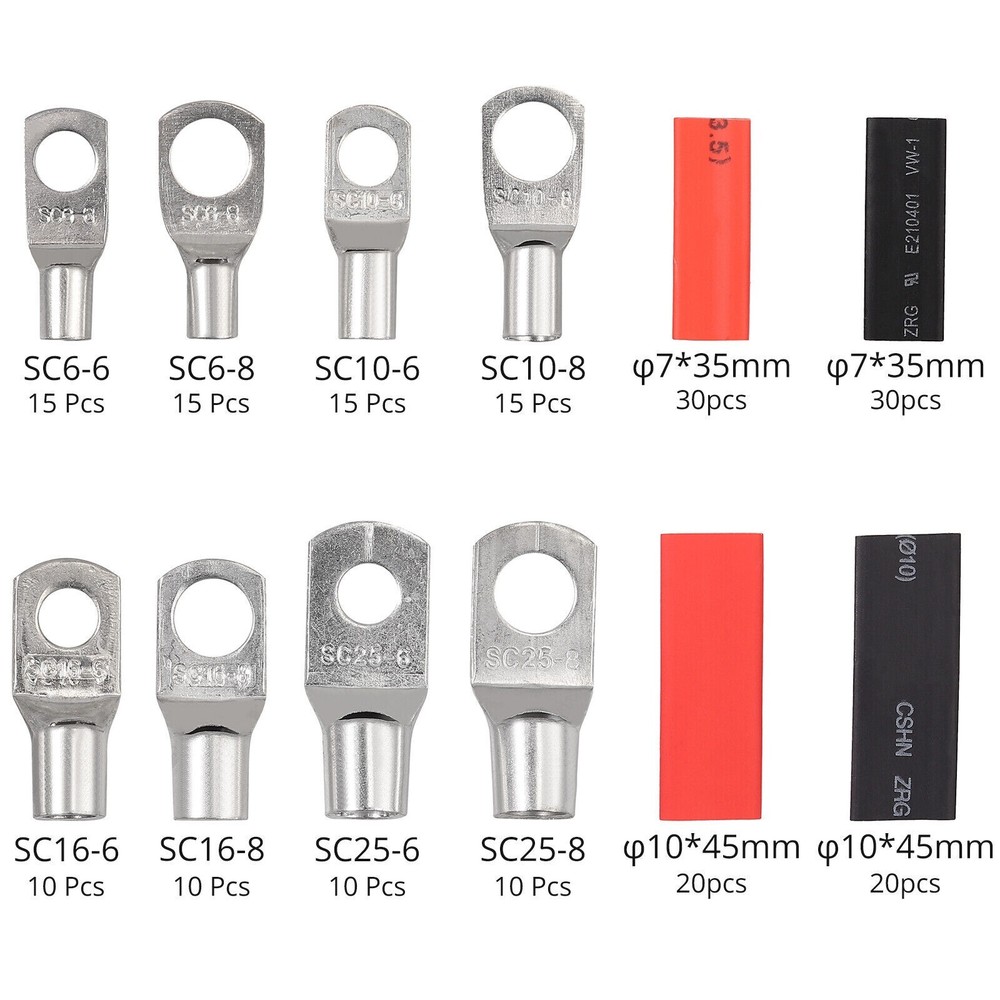 200Pcs Assorted Copper Ring Lugs Terminal Wire Bare Cable Crimp Connectors Kit
