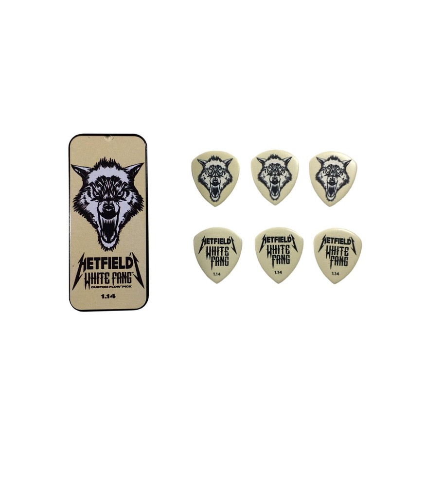 Dunlop Guitar PIcks White Fang Pick Tin 6 Picks 1.14mm James Hetfield