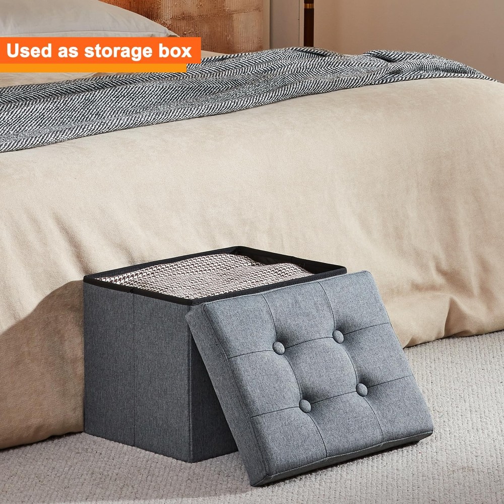 Small Ottoman with Storage, Footrest Stool, Space Saving Design, Grey