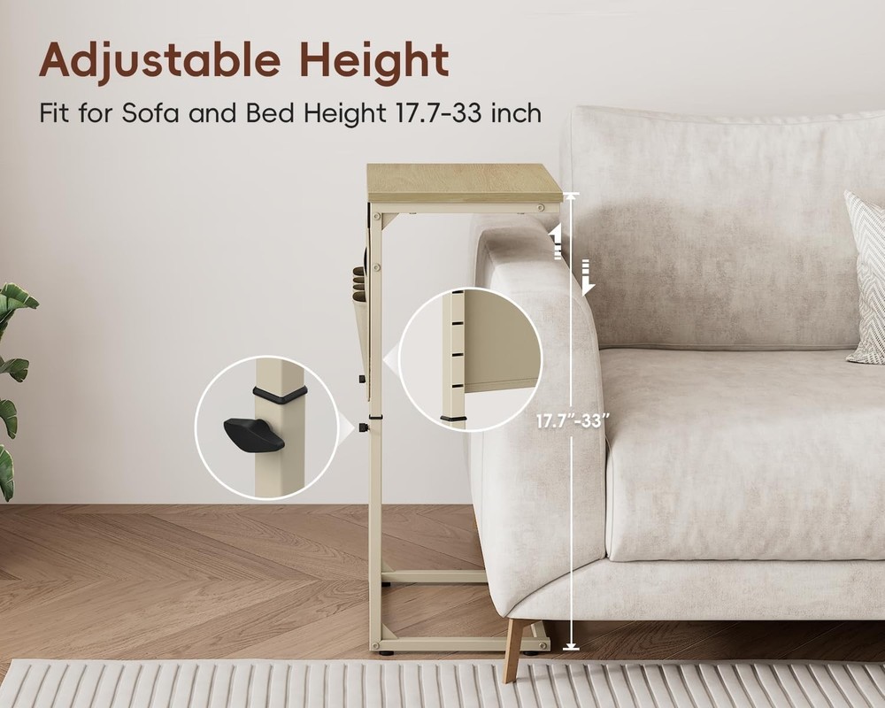 C Shaped End Table W/ Charging Station 33" Tall Side Table Couch Sofa Table