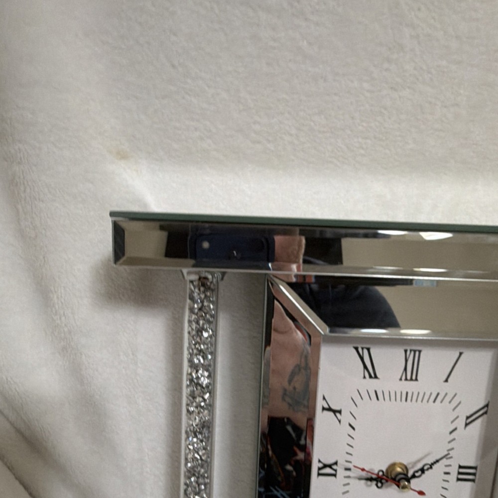 Silver Mirrored Glass Mantel Clock Roman Numerals Quartz Modern Rectangularruns