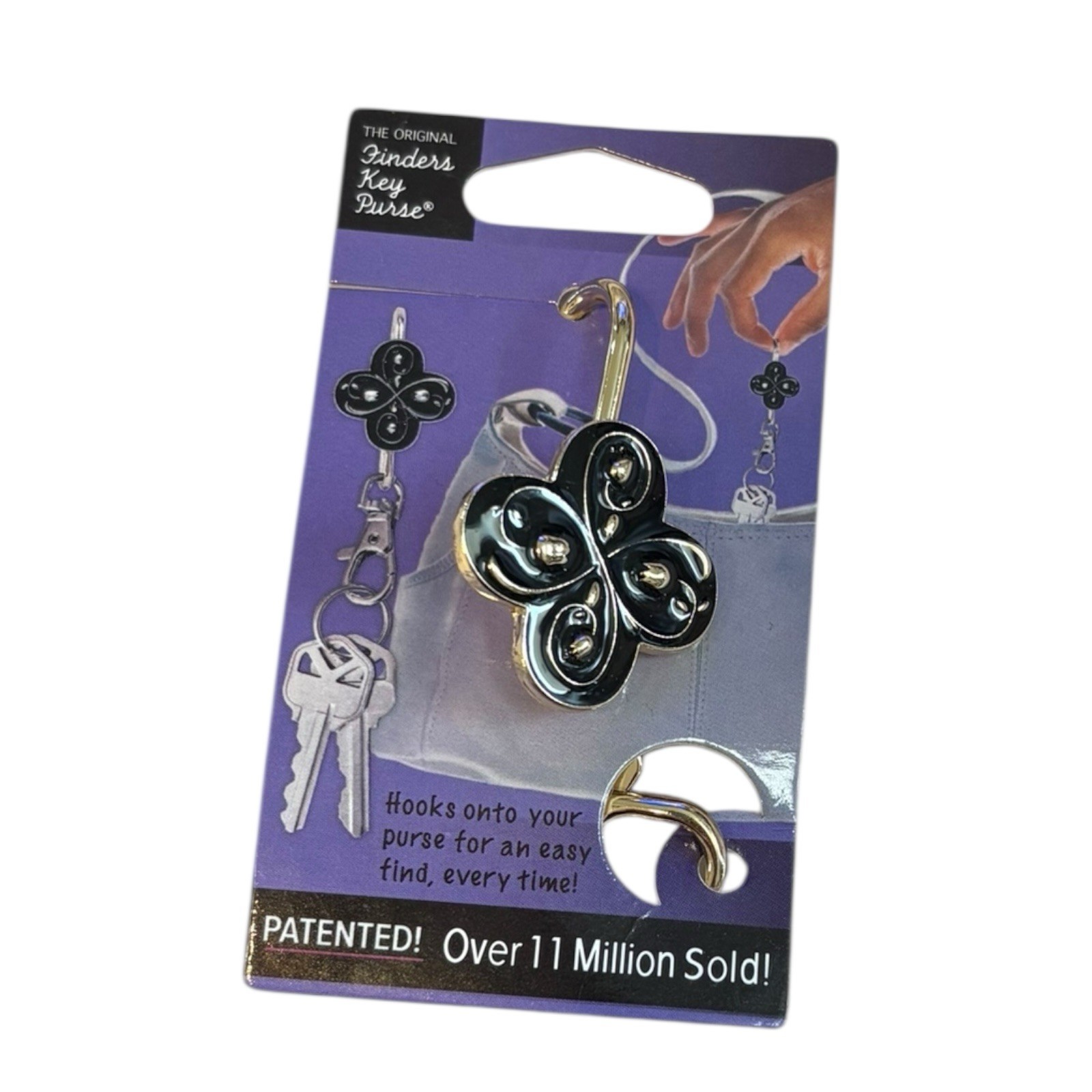 Alex Original Black Swirl Finders Key Purse Key Chain on card