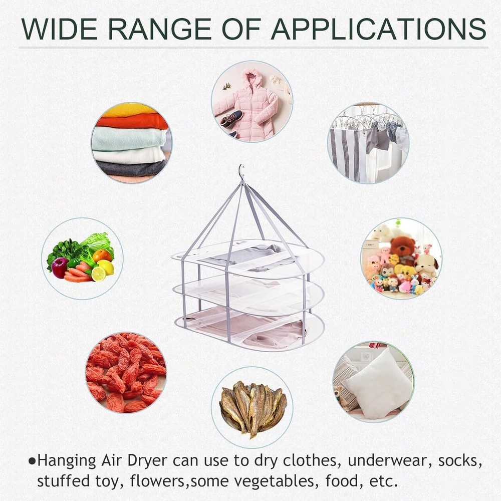 3 Tier Folding Mesh Clothes Drying Rack Stackable Sweater Drying Rack W/