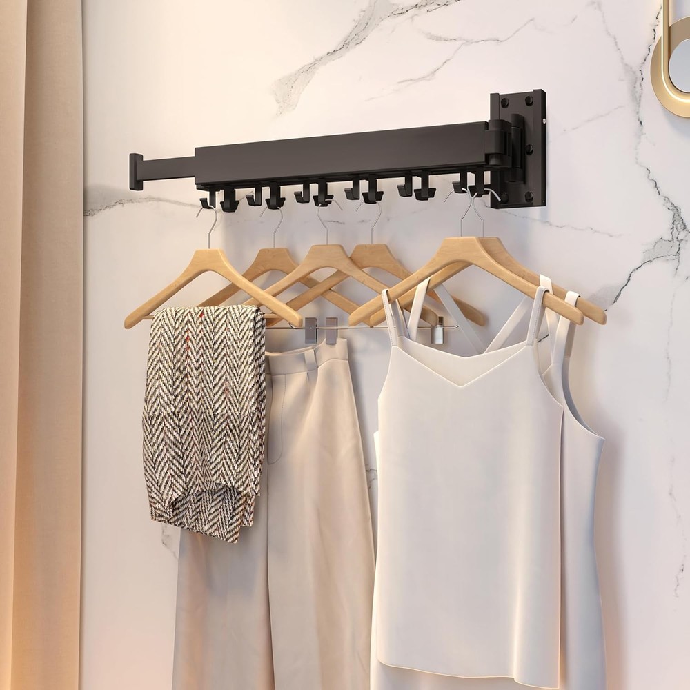 Wall Mounted Folding Clothes Drying Rack Retractable Laundry Hanger