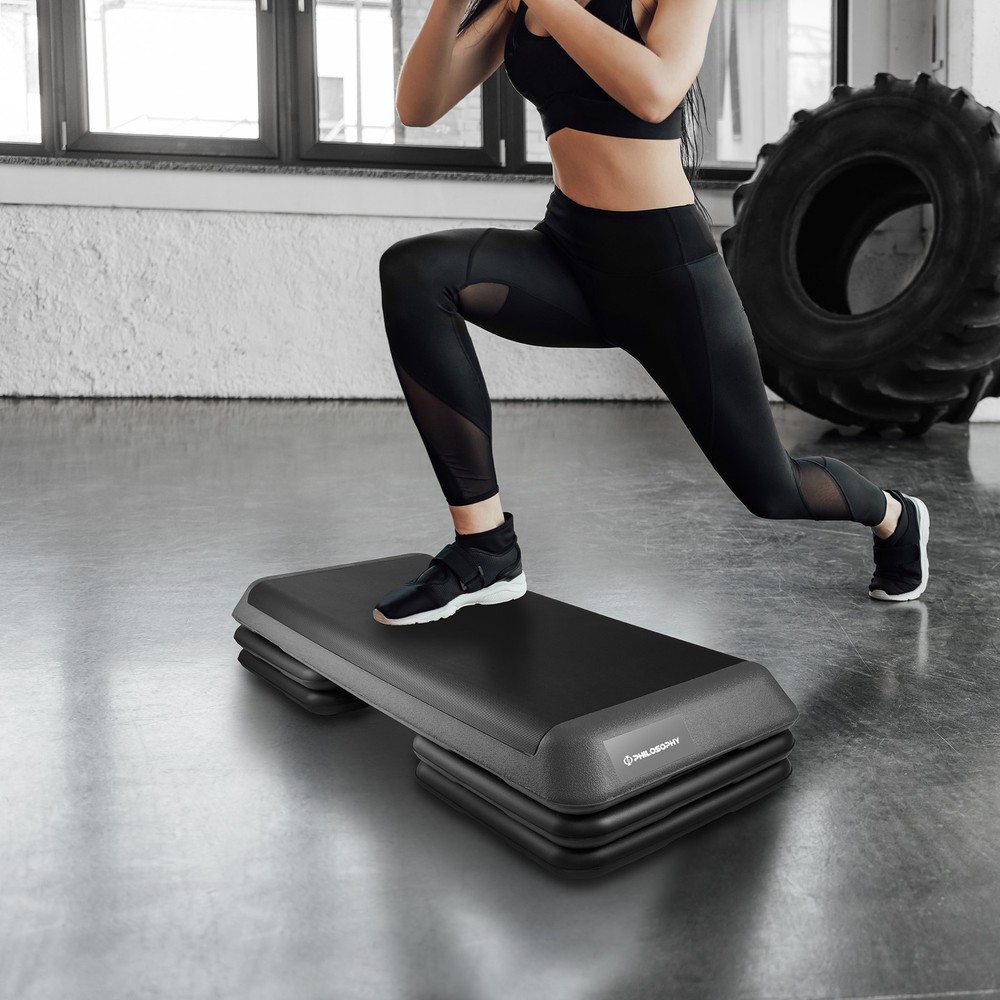 OPEN BOX - Aerobic Exercise Adj. Step Platform w/ 4 Risers - Gray