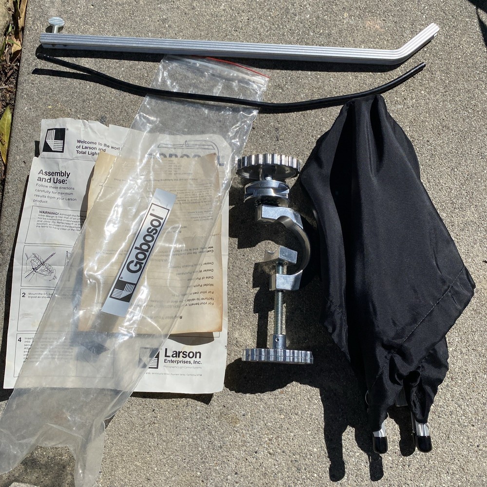 Larson Black Gobosol 20" Square Umbrella Complete w/ Bracket, Clamp & Bag