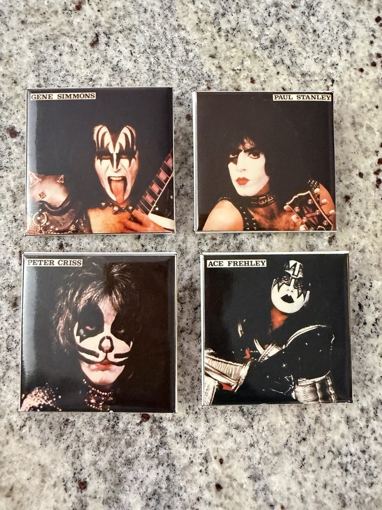 KISS 1981 CANADA LARGE BUTTON SET 4 GENE PAUL ACE PETER AUCOIN VINTAGE MEGA RARE