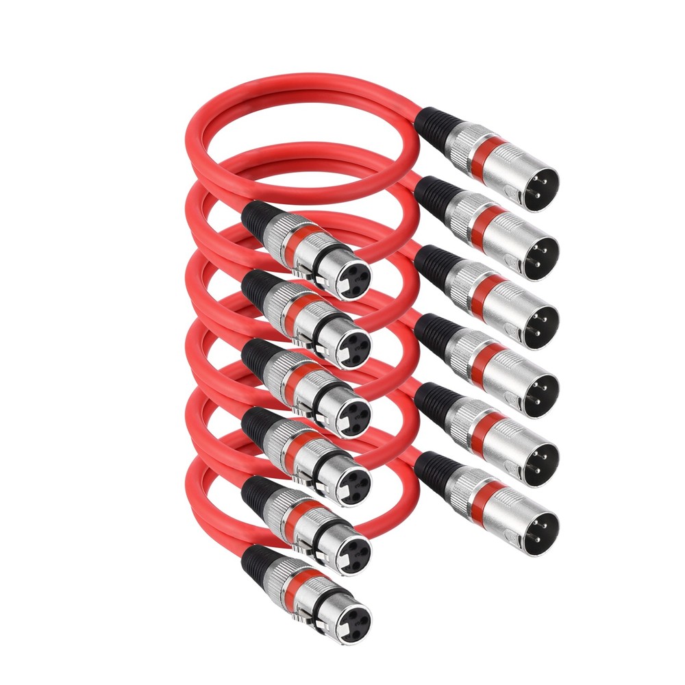 6 Pcs XLR Cables, 1.5 ft Microphone Cable for Live Recording Studios, Red