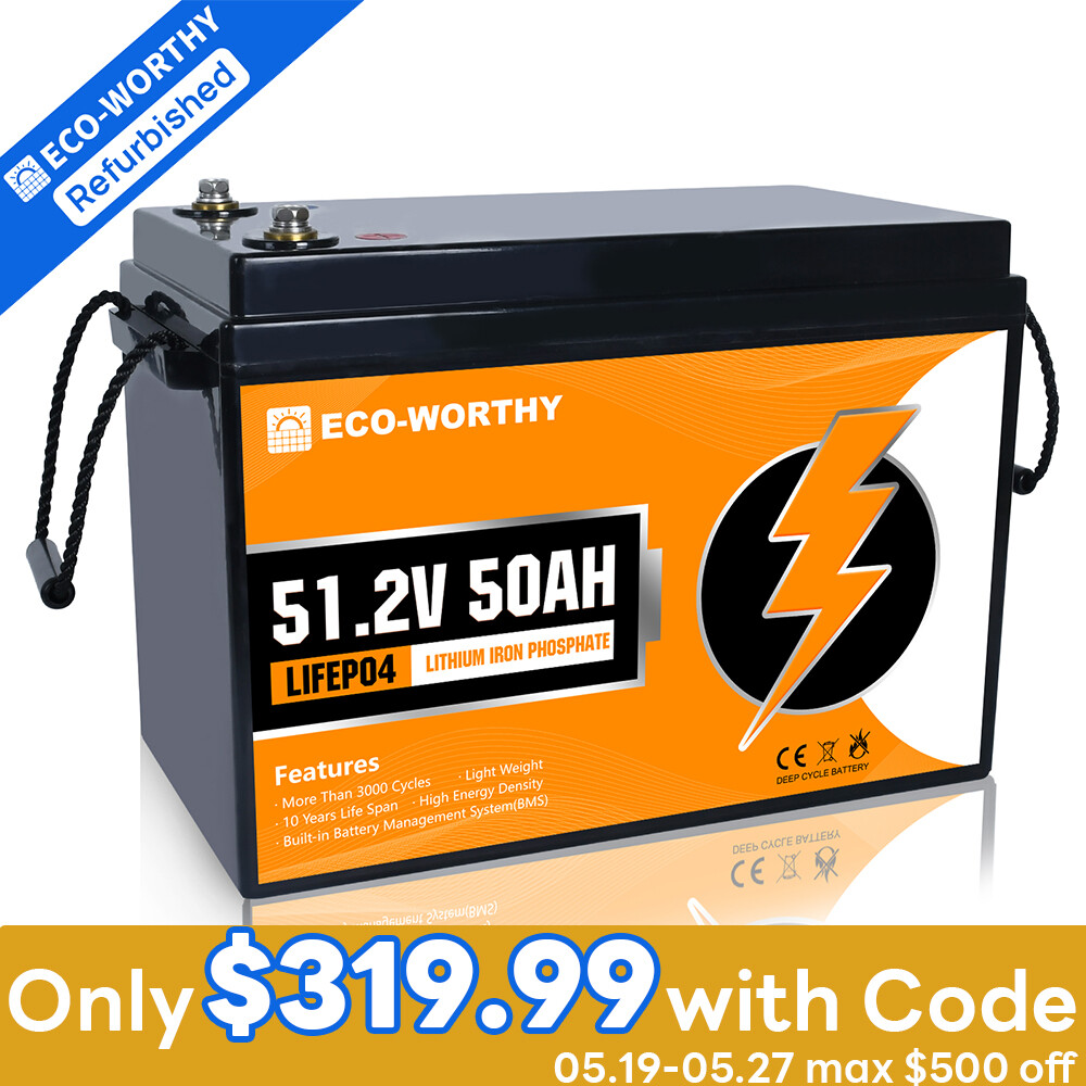 ECO-WORTHY 48V 50Ah Golf Cart LiFePO4 Lithium Battery Certified Refurbished