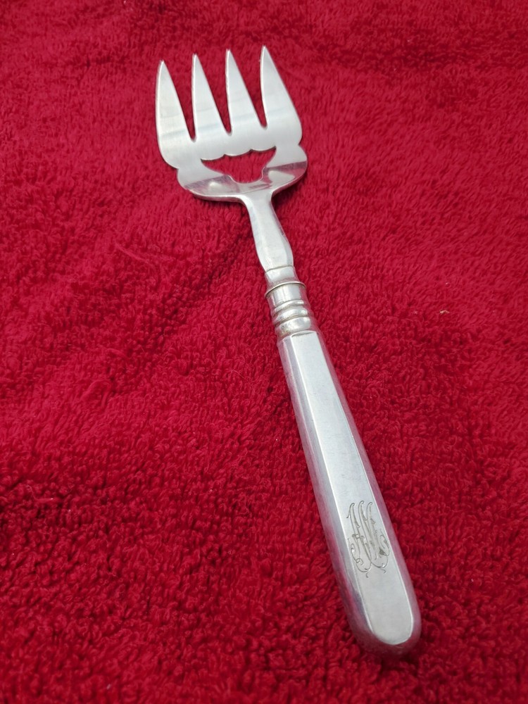 Russian 84 Silver Handle Sardine Serving Fork  Pierced Below Tines 9872