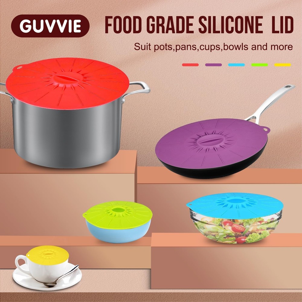 Silicone lids - 5 Pack Heat 5pcs Big size Multi purpose, multi colors