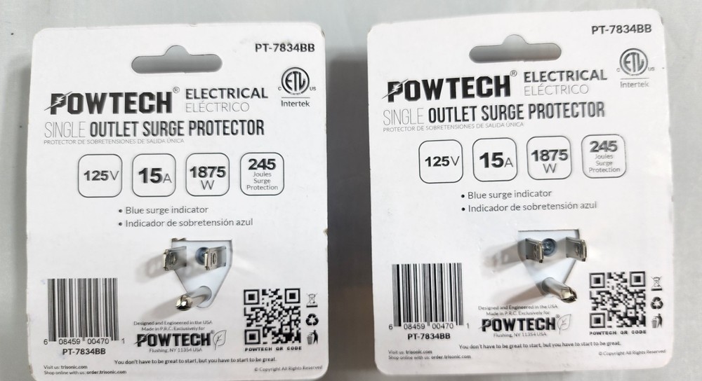 2-Pack Powtech Surge Protector Outlet Wall Plug Single Outlet Voltage Protection