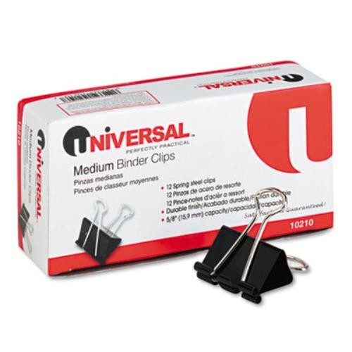 Universal Office Products 10210 Medium Binder Clips Black/Silver Dozen