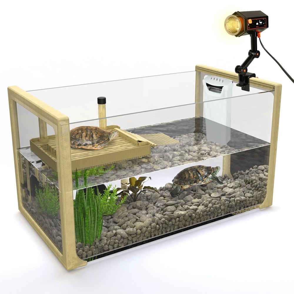 Turtle Aquarium Kit - Aquatic Turtle Tank with Filter and Light + Turtle Bask...