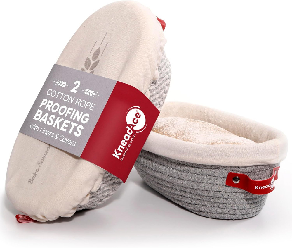 Cotton Rope Banneton Bread Proofing Basket Set, 2 X Oval Bread Basket with Liner