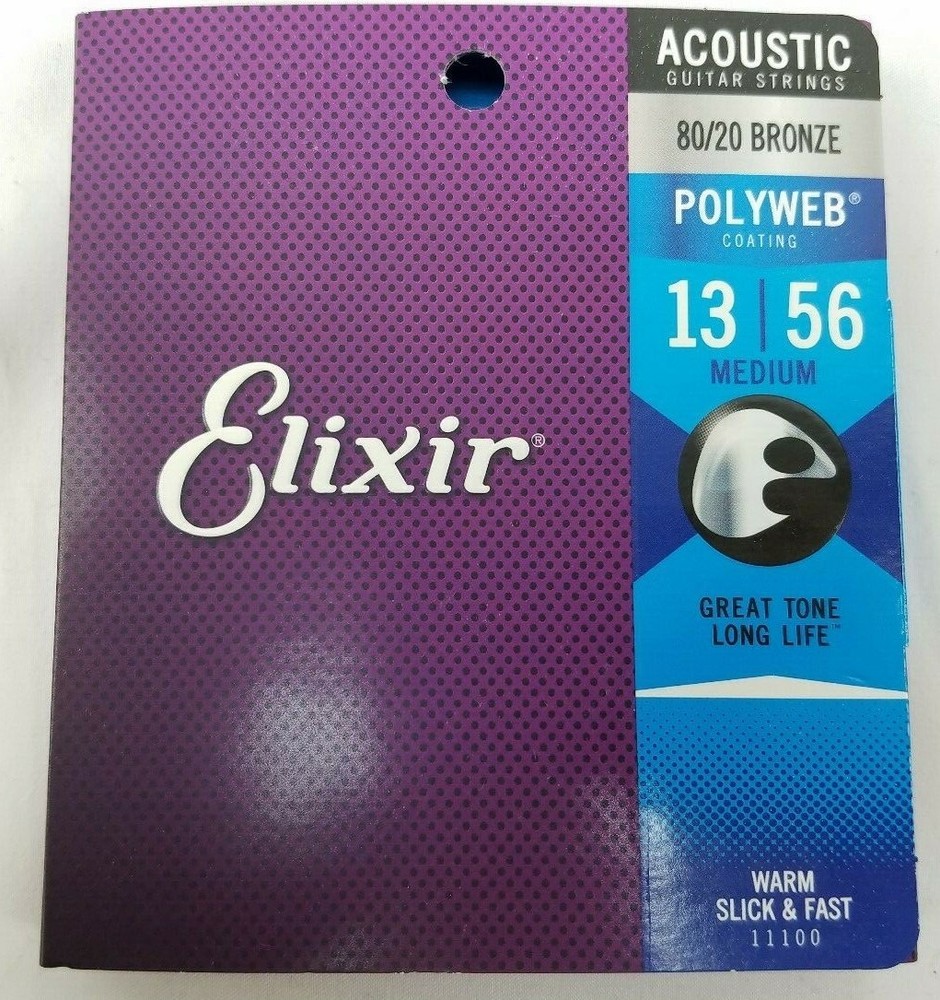 Elixir 11100 13-56 Gauge 80/20 Bronze Acoustic Guitar Strings w/Polyweb Coating