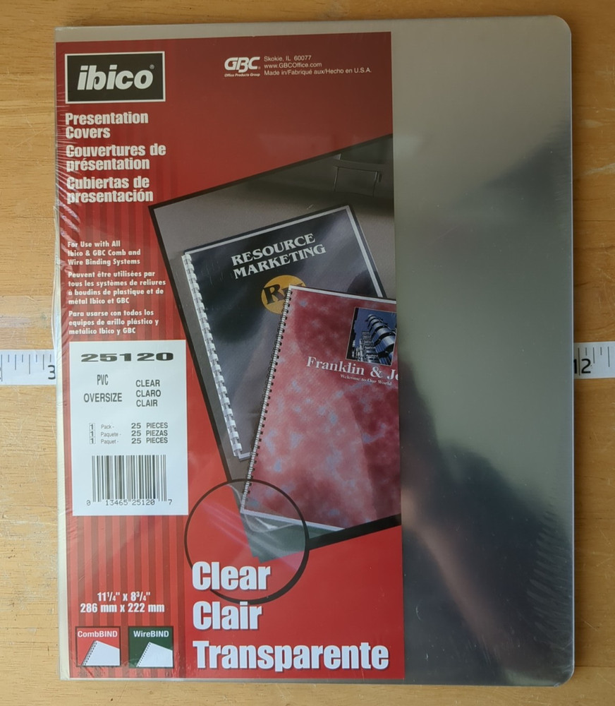 Ibico Presentation Covers; Binding Cover; 25 Sets; New, Clear