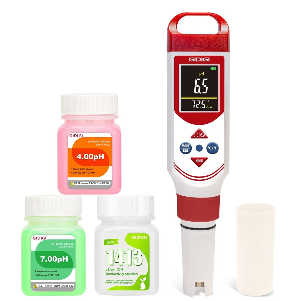 pH EC Meter for Hydroponic, Digital pH TDS EC ppm Tester with Color Screen Di...